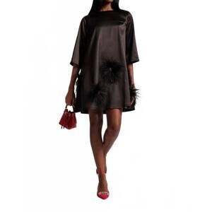 NEW FRANCES VALENTINE edie feather mini dress in black